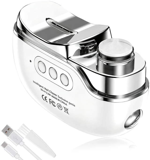 Main image of 3-Speed Electric Nail Clipper with UV Light, 2-in-1 Automatic Nail Trimmer | Electric Nail Trimmer for Seniors & Adults, Baby USB Charging Nail Clipper with Light & Nail Scraps Storage, Silvery