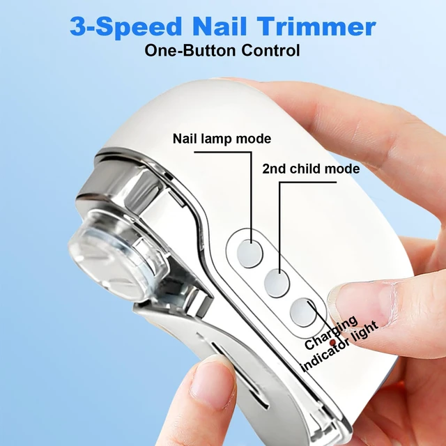 Alt view image 5 of 7 - 3-Speed Electric Nail Clipper with UV Light, 2-in-1 Automatic Nail Trimmer | Electric Nail Trimmer for Seniors & Adults, Baby USB Charging Nail Clipper with Light & Nail Scraps Storage, Silvery
