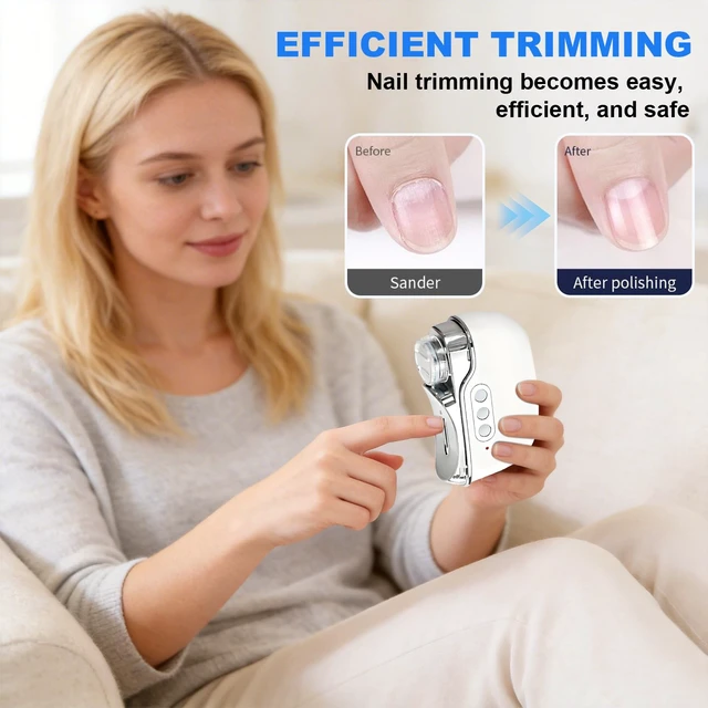 Alt view image 3 of 7 - 3-Speed Electric Nail Clipper with UV Light, 2-in-1 Automatic Nail Trimmer | Electric Nail Trimmer for Seniors & Adults, Baby USB Charging Nail Clipper with Light & Nail Scraps Storage, Silvery