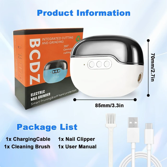 Alt view image 7 of 7 - 3-Speed Electric Nail Clipper with UV Light, 2-in-1 Automatic Nail Trimmer | Electric Nail Trimmer for Seniors & Adults, Baby USB Charging Nail Clipper with Light & Nail Scraps Storage, Silvery