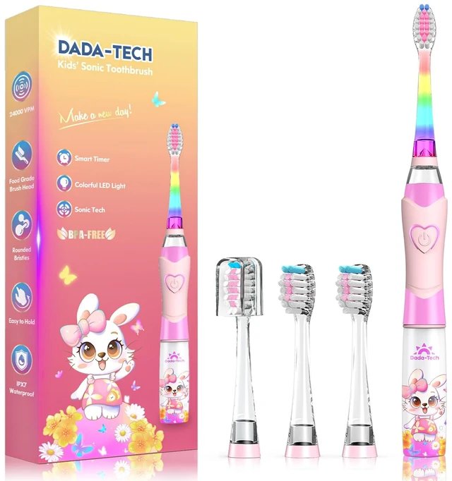 Main image of Kids Electric Toothbrush Toddler Toothbrush Age 2-4-8-12 Girls Electric Toothbrush with Timer Rainbow LED Light Up Vibrating Toothbrush Battery Operated Childrens Sonic Tooth Brush (Rabbit Pink)