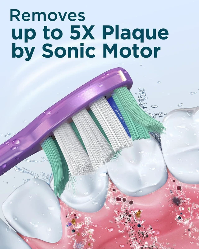 Alt view image 2 of 7 - M5 Electric Toothbrush for Adults - Sonic Electric Toothbrush for Kids and Adults with 8 Brush Heads & Travel Case, 120 Days Battery Life - Purple