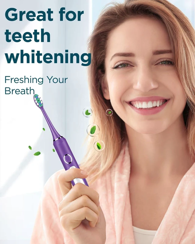 Alt view image 3 of 7 - M5 Electric Toothbrush for Adults - Sonic Electric Toothbrush for Kids and Adults with 8 Brush Heads & Travel Case, 120 Days Battery Life - Purple