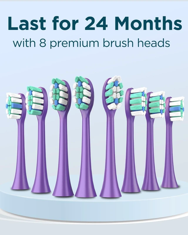 Alt view image 4 of 7 - M5 Electric Toothbrush for Adults - Sonic Electric Toothbrush for Kids and Adults with 8 Brush Heads & Travel Case, 120 Days Battery Life - Purple