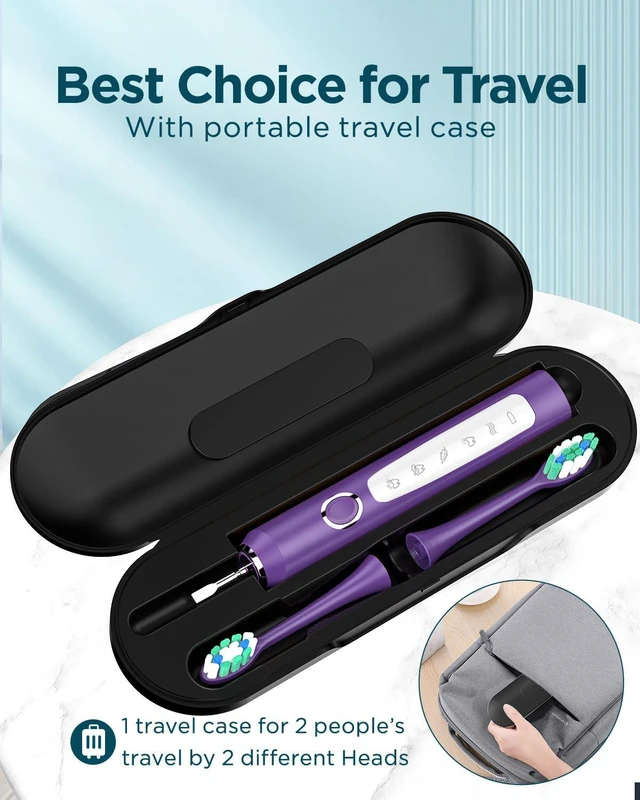Alt view image 7 of 7 - M5 Electric Toothbrush for Adults - Sonic Electric Toothbrush for Kids and Adults with 8 Brush Heads & Travel Case, 120 Days Battery Life - Purple