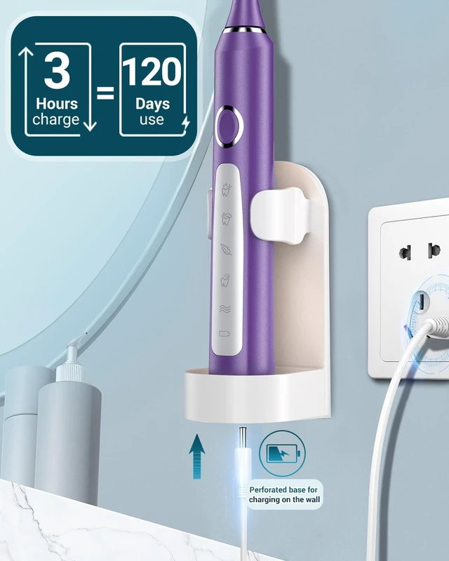 Alt view image 6 of 7 - M5 Electric Toothbrush for Adults - Sonic Electric Toothbrush for Kids and Adults with 8 Brush Heads & Travel Case, 120 Days Battery Life - Purple
