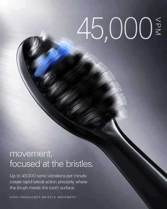 Alt view image 5 of 7 - DY156 Rechargeable Electric Toothbrush, 3 Brush Heads, Black | 45,000 VPM Deep Daily Clean; 5 Brush Settings; 2-Minute Guided Timer; 60-Day Battery; Lightweight & Travel-Ready; IPX7