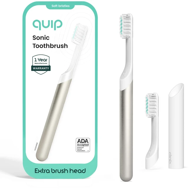 Main image of Sonic Electric Toothbrush, Extra Brush Head, Metal Handle, Moonlight | Includes 2 Brush Heads and Travel Cover Mount, AAA Battery, 3 Month Battery Life, 2 Minute Timed Brushing, Travel Ready