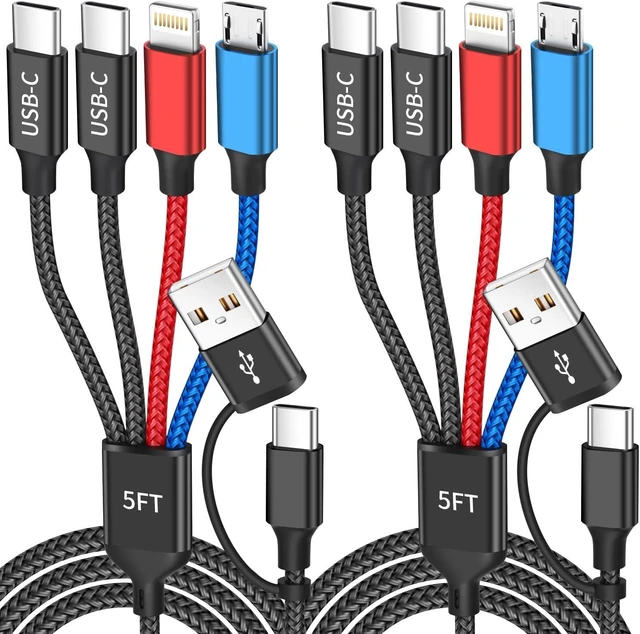 Alt view image 8 of 14 - Travel 4 in 2 Charging Cable with Dual Type-C Port USBA/C Multi Charging Cable for Multiple Devices Tinned Copper Charger Cord for iPhone17-8 Android Tablet Pad Christmas Gift (2Packs 5FT)