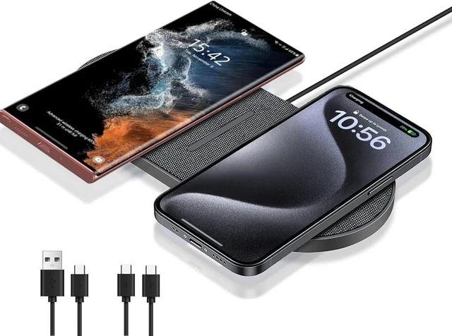 Alt view image 13 of 13 - 40W Wireless Charging Pad Dual 20W Fast Wireless Charging Mat for iPhone 16 15 14 13 12 11/Pro/Pro Max/SE/X/XS Airpods 4/3/Pro 15W Wireless Charger Station for Galaxy/Note/Bud+