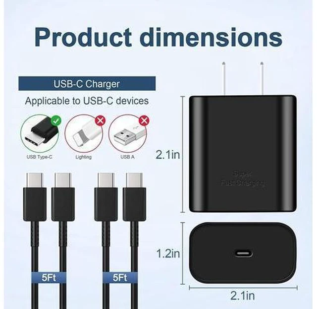 Alt view image 10 of 14 - 45W USB C Charger,2-Pack Samsung Super Fast Charging Wall Charger for Samsung Galaxy S22 Ultra/S22/S22 Plus/S23 Ultra/S23/S23 Plus/S21/Note 10/10 Plus,Galaxy Tab S8/S8+/S8 Ultra with 5ft Type C Cord