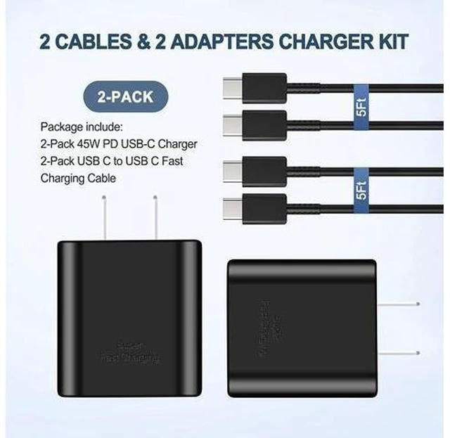 Alt view image 14 of 14 - 45W USB C Charger,2-Pack Samsung Super Fast Charging Wall Charger for Samsung Galaxy S22 Ultra/S22/S22 Plus/S23 Ultra/S23/S23 Plus/S21/Note 10/10 Plus,Galaxy Tab S8/S8+/S8 Ultra with 5ft Type C Cord