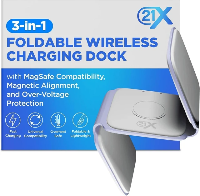 Alt view image 8 of 14 - 3-in-1 Foldable Magnetic Wireless Fast Charger Travel Charging Pad Compatible with iPhone 1216 Series Galaxy Series Watch AirPods & Other Qi-Enabled Devices