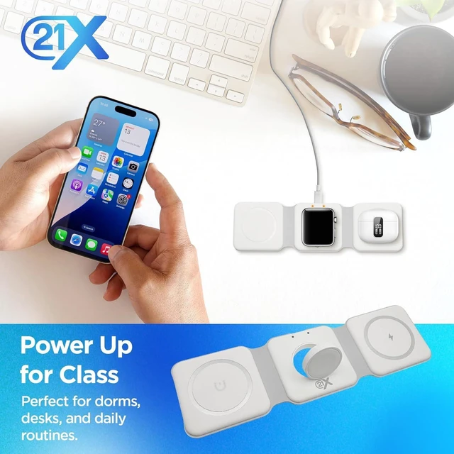 Alt view image 11 of 14 - 3-in-1 Foldable Magnetic Wireless Fast Charger Travel Charging Pad Compatible with iPhone 1216 Series Galaxy Series Watch AirPods & Other Qi-Enabled Devices