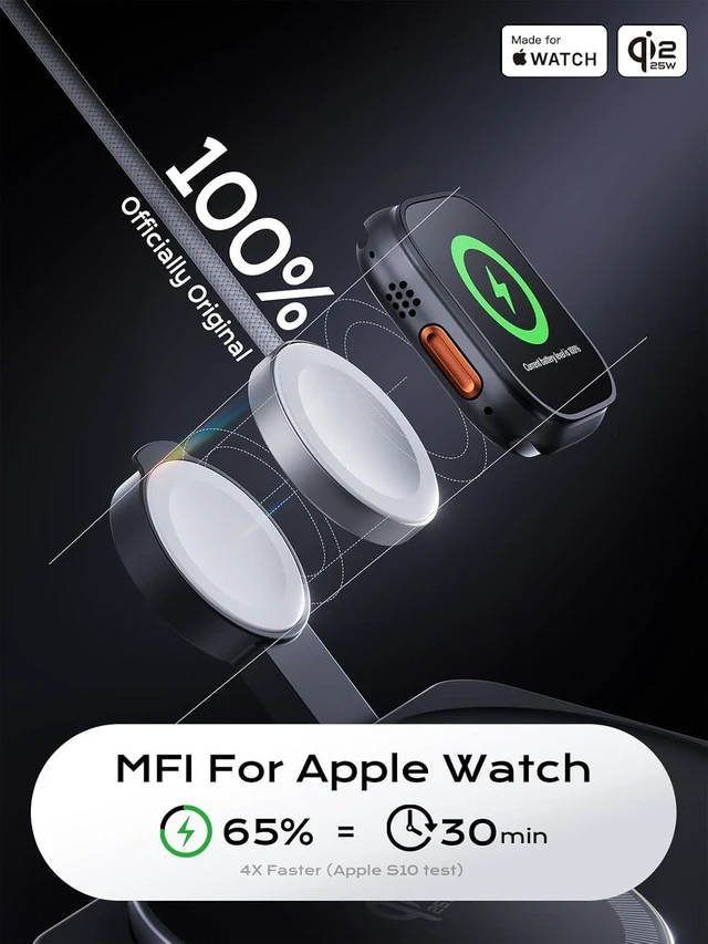 Alt view image 10 of 14 - MFi Certified by 3-in-1 Charging Station Qi2 25W Fast MagSafe Charger Wireless Charger Stand for iPhone 12-17 Series Watch & AirPods(45W Adapter Included)