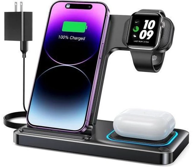 Alt view image 8 of 14 - 3 in 1 Wireless Charger for iphone 16 15 14 13 12 11 XR 8 Charging Station for Watch 10/9/Ultra/8/7/SE/6/5/4 & AirPods Series Wireless Charging Station for Multiple Devices
