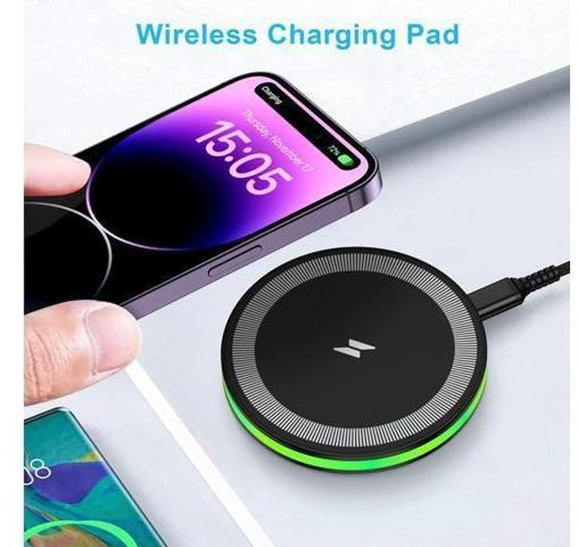 Alt view image 9 of 14 - Wireless Fast Charger Android Phone Charging Pad Wireless Charging Station for Galaxy S25 Ultra S25 Plus S24 S23 S22 S21 S20 S10 iPhone 17 Pro Max Plus 16 15 with QC 3.0 Power Adapter