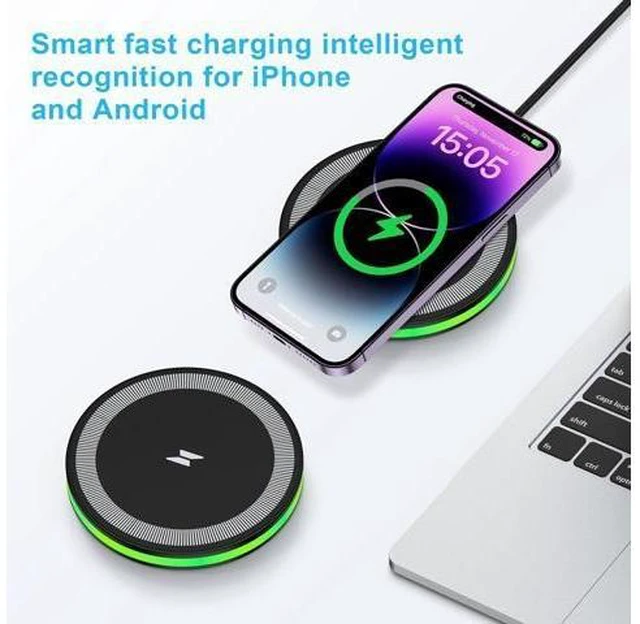 Alt view image 13 of 14 - Wireless Fast Charger Android Phone Charging Pad Wireless Charging Station for Galaxy S25 Ultra S25 Plus S24 S23 S22 S21 S20 S10 iPhone 17 Pro Max Plus 16 15 with QC 3.0 Power Adapter