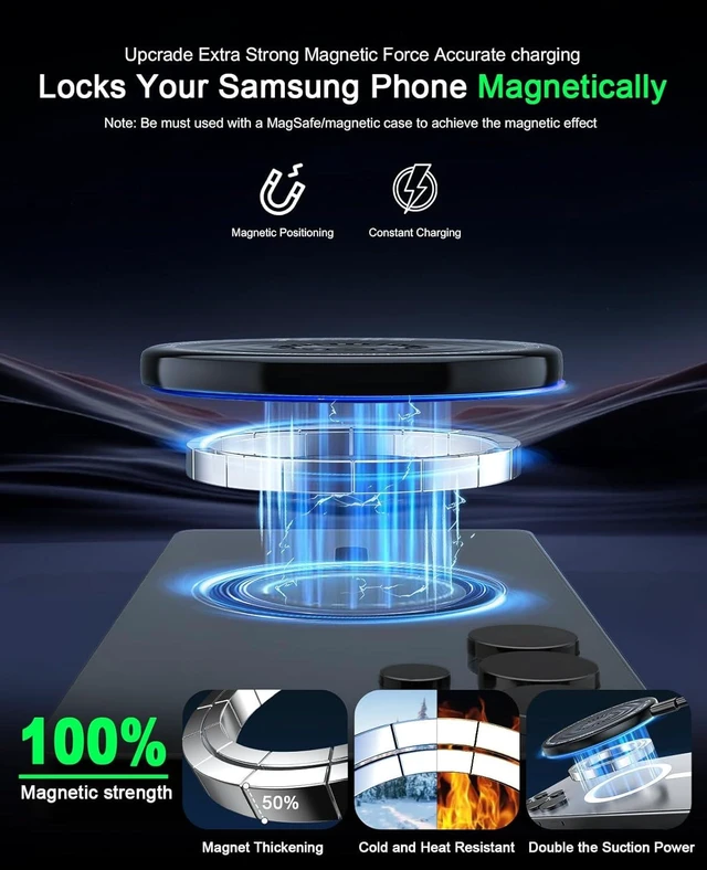 Alt view image 9 of 14 - Wireless Charger 2Pack 6FT 15W Magnetic Wireless Charger Fast Charging Pad for Galaxy S25 Ultra/S24 FE/S23 Ultra/S22/S21/Z Google Pixel 9 8a 7a 8 7 Pro | Strong Magnet Technology