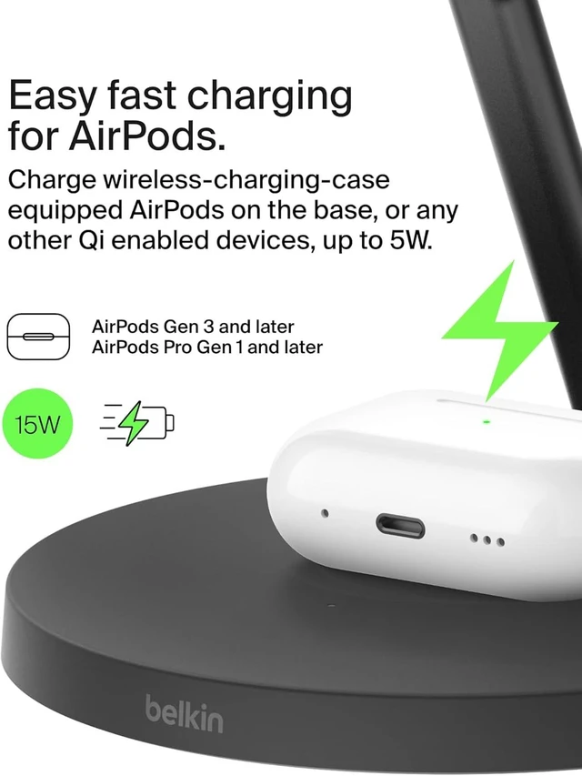 Alt view image 12 of 14 - MagSafe-Compatible Charger 3-in-1 Wireless Charging Station Qi2-Certified 15W Wireless Charge for iPhone 17 Series Watch AirPods w/Non-Slip Base 40W Included - Black