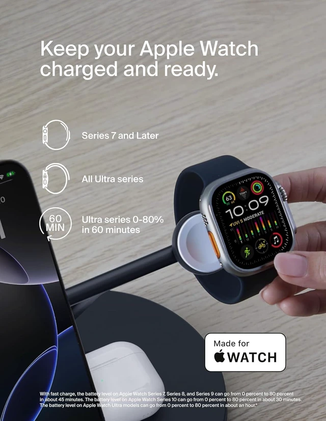 Alt view image 11 of 14 - MagSafe-Compatible Charger 3-in-1 Wireless Charging Station Qi2-Certified 15W Wireless Charge for iPhone 17 Series Watch AirPods w/Non-Slip Base 40W Included - Black