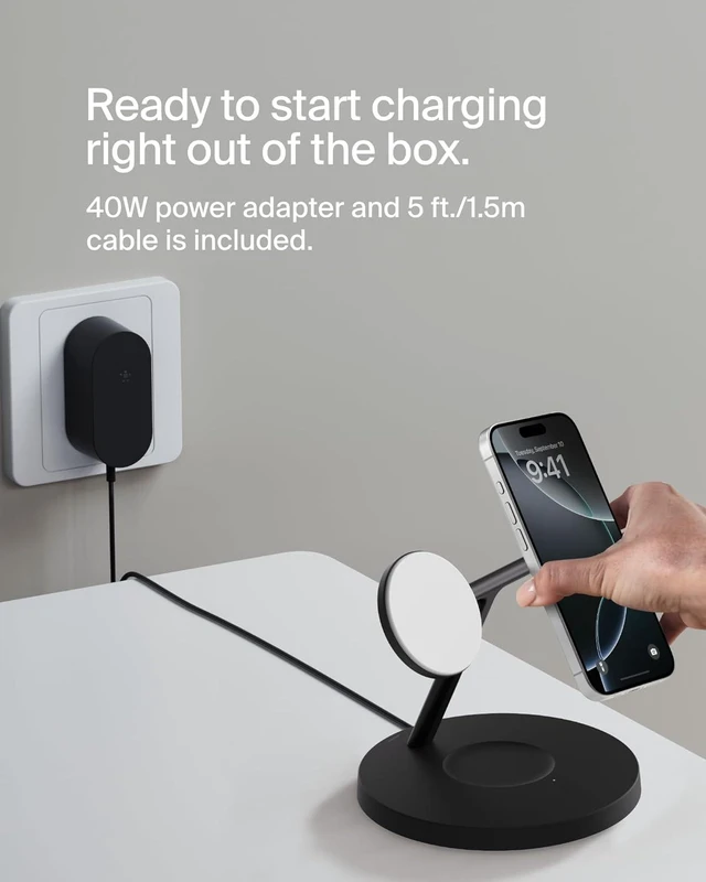 Alt view image 14 of 14 - MagSafe-Compatible Charger 3-in-1 Wireless Charging Station Qi2-Certified 15W Wireless Charge for iPhone 17 Series Watch AirPods w/Non-Slip Base 40W Included - Black