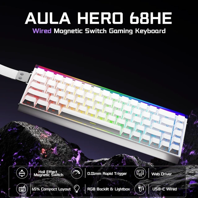 Alt view image 10 of 14 - Aula Hall Effect Keyboard and Headset Combo, Aula Hero 68 HE Hall Effect Keyboard G7 Wireless Headset