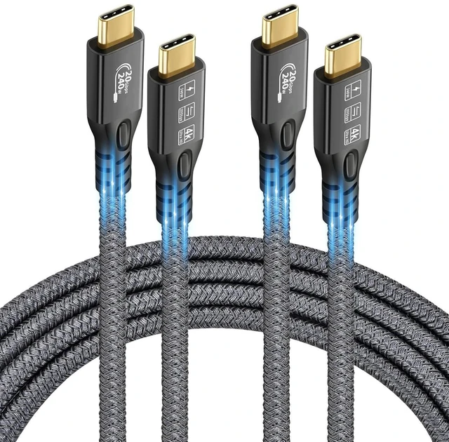 Alt view image 8 of 14 - USB C 3.2 Gen2x2 20Gbps 2 x Type C 4K@60Hz UHD Video 5A/240W PD3.1 Fast Charge Cord with E-Marker Compatible with Thunderbolt 3/4 for iPhone 15Pro MacBook (2 2 x USB C 20G 240W 2M)