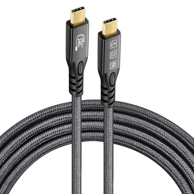 Alt view image 9 of 14 - USB C 3.2 Gen2x2 20Gbps 2 x Type C 4K@60Hz UHD Video 5A/240W PD3.1 Fast Charge Cord with E-Marker Compatible with Thunderbolt 3/4 for iPhone 15Pro MacBook (2 2 x USB C 20G 240W 2M)