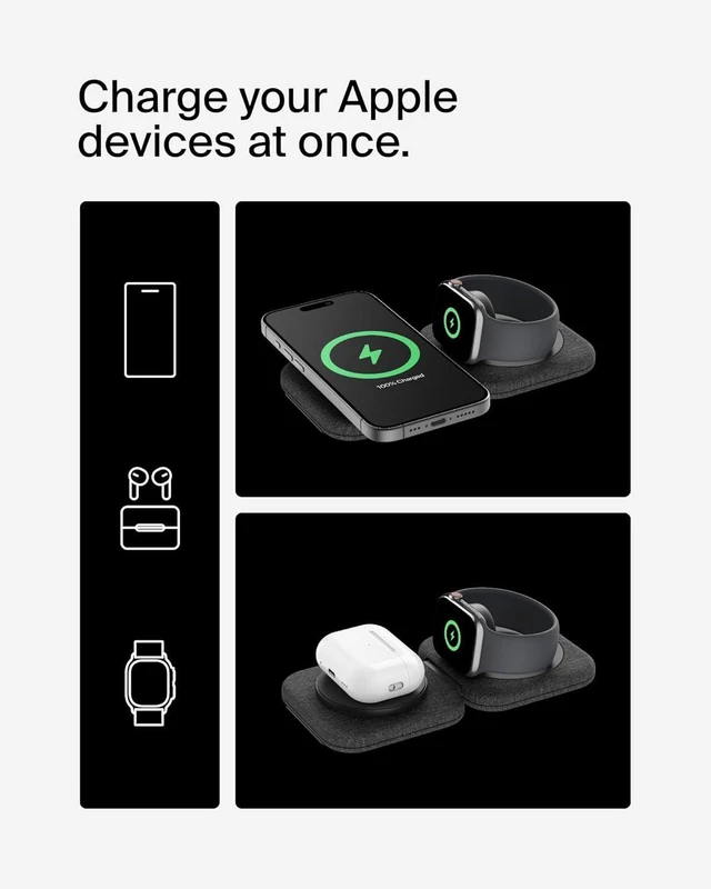 Alt view image 12 of 14 - 2-in-1 Magnetic Charging Travel Pad 15W - MagSafe-Compatible Foldable Qi2-Certified Wireless Charging Station iPhone Charger for iPhone 16 Series Watch 9 AirPods and More - Black