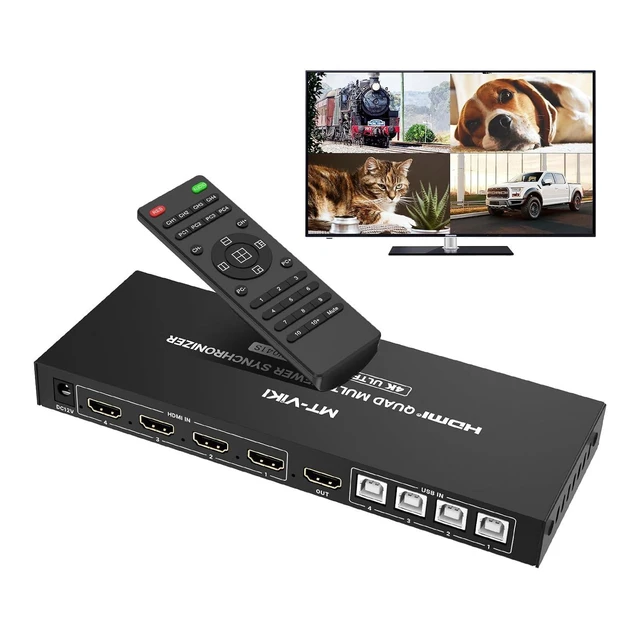 Alt view image 3 of 3 - HDMI KVM Multiviewer w/Audio, 4K@30Hz Quad-View HDMI Multiviewer, Support Keyboard Hotkey/Mouse-Crossing Switching, PIP POP