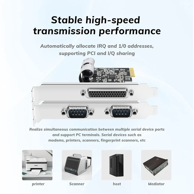 Alt view image 11 of 14 - PCI Express DualSerial 1 Parallel Combo Card, PCIe to DB9 RS232 COM + DB25 LPT Printer Port Expansion Card with Low Profile Bracket, Industrial Controller Card for Desktop PC