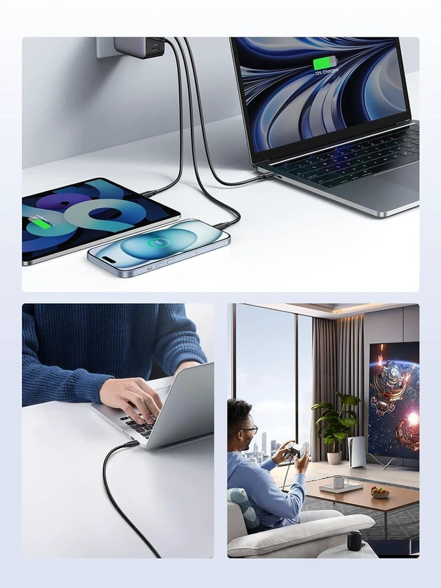 Alt view image 14 of 14 - 100W 3-Pack USB C Cable Fast Charging USB-C Charger Cable Compatible with iPhone 17/17 Air/17 Pro/17 Pro Max/16 MacBook Pro 2022 iPad Pro 2022 Galaxy S25/S24 Ultra Pixel 6.6FT