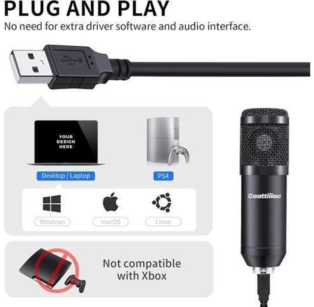 Alt view image 8 of 12 - Caattiilaa USB Microphone - PC Streaming Podcast Microphone, Recording Microphone, Gaming Microphone, 192KHZ/24Bit Condenser Mic, USB Mic Kit with Sound Chipset Boom