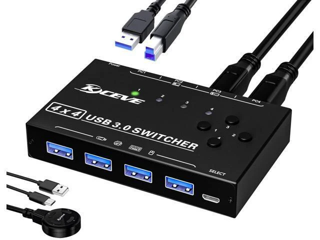 Alt view image 6 of 10 - USB3.0 Switch, USB Switcher 4 Computers for Printer Scanner Keyboard Mouse Switch, USB-B Switch, USB Switch Selector with Wired Control and 4 USB Cables...