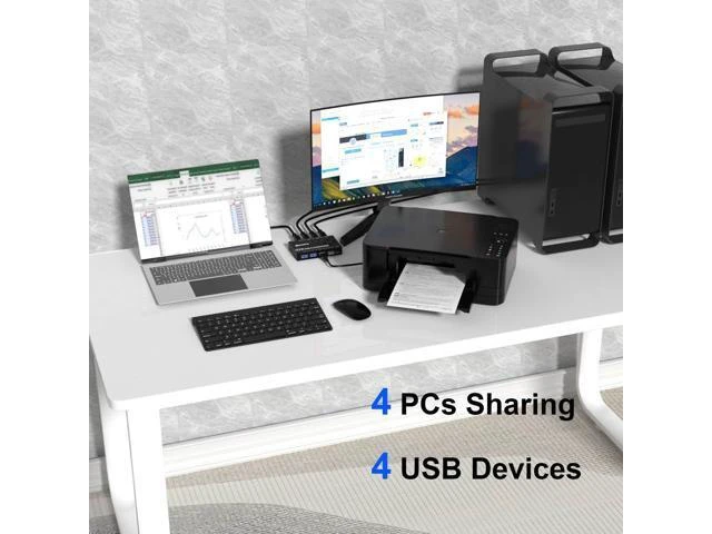 Alt view image 7 of 10 - USB3.0 Switch, USB Switcher 4 Computers for Printer Scanner Keyboard Mouse Switch, USB-B Switch, USB Switch Selector with Wired Control and 4 USB Cables...