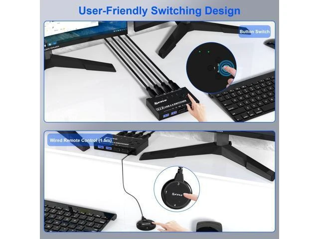 Alt view image 9 of 10 - USB3.0 Switch, USB Switcher 4 Computers for Printer Scanner Keyboard Mouse Switch, USB-B Switch, USB Switch Selector with Wired Control and 4 USB Cables...