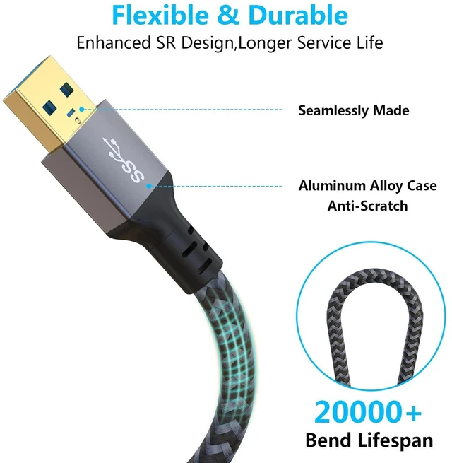Alt view image 9 of 14 - USB Extension Cable 20ft- USB3.0 Extension Cable Durable Braided Design Type A Male to Female USB Extender for Printer Keyboard Mouse Flash Drive