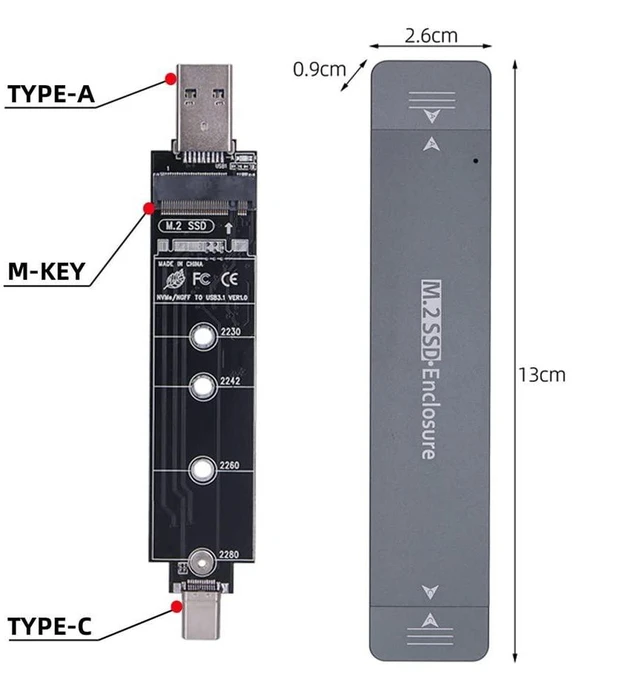 Alt view image 9 of 14 - Type-C & USB3.0 to NVME M-Key M.2 NGFF SATA SSD PCBA Case 2280/2242/2230mm Adapter RTL9210B Chipset