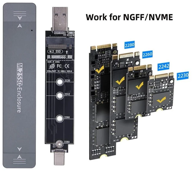 Alt view image 11 of 14 - Type-C & USB3.0 to NVME M-Key M.2 NGFF SATA SSD PCBA Case 2280/2242/2230mm Adapter RTL9210B Chipset