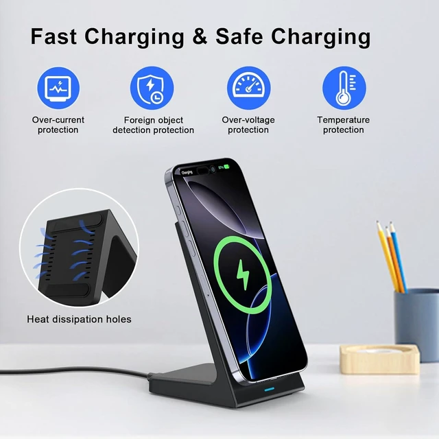 Alt view image 10 of 14 - for MagSafe Charger Stand 20W Fast Magnetic Wireless Charging Station with 25W PD AdapterStickable Desk Wireless Charger for iPhone 17/16/15/14/13/12 Pro/Pro Max Series