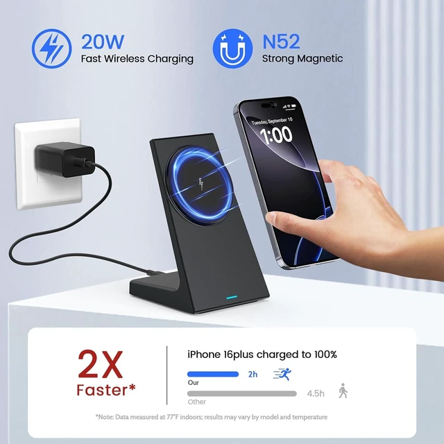 Alt view image 9 of 14 - for MagSafe Charger Stand 20W Fast Magnetic Wireless Charging Station with 25W PD AdapterStickable Desk Wireless Charger for iPhone 17/16/15/14/13/12 Pro/Pro Max Series