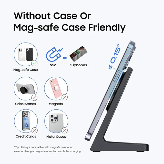 Alt view image 11 of 14 - for MagSafe Charger Stand 20W Fast Magnetic Wireless Charging Station with 25W PD AdapterStickable Desk Wireless Charger for iPhone 17/16/15/14/13/12 Pro/Pro Max Series