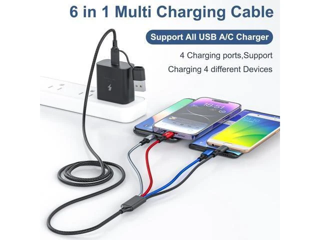 Alt view image 9 of 14 - 6 in 1 Multi Charging Cable 3Pack-6FT Multi USB Cable 3A Multi Charger Cable Braided Multiple Phone Charger Cable Universal USB A/C Charging Cord with 2*IP/Type C/Micro USB Port for Cell Phone/Tablets