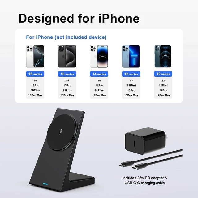 Alt view image 14 of 14 - for MagSafe Charger Stand 20W Fast Magnetic Wireless Charging Station with 25W PD AdapterStickable Desk Wireless Charger for iPhone 17/16/15/14/13/12 Pro/Pro Max Series