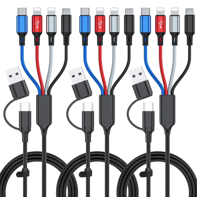 Alt view image 8 of 14 - 6 in 1 Multi Charging Cable 3Pack-6FT Multi USB Cable 3A Multi Charger Cable Braided Multiple Phone Charger Cable Universal USB A/C Charging Cord with 2*IP/Type C/Micro USB Port for Cell Phone/Tablets