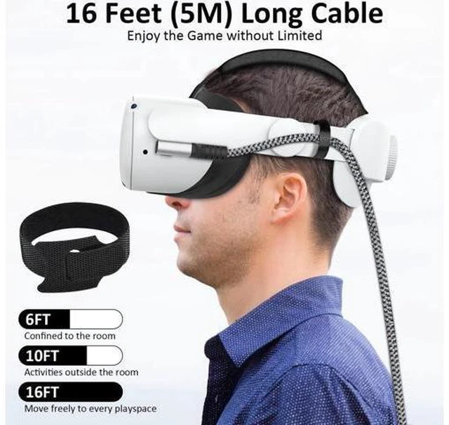 Alt view image 10 of 14 - Link Cable 16FT VR Cable Compatible with Meta Oculus Quest 2/Quest 3/Pro Pico, Nylon Braided Accessories and Gaming PC Steam VR, USB 3.0 Data Transfer Type C Cable, for VR Headset