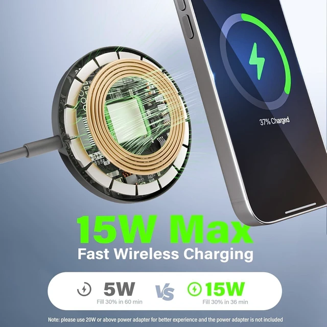 Alt view image 10 of 14 - Magnetic Wireless Charger Charging Pad: 15W Qi Fast Portable for iPhone 17 16e 16 15 14 13 12 Series & AirPods 4 3 2 Pro-Google Pixel 10 Series & Galaxy S25 Qi2 Ready-USB-C/A Dual Ports 3 Pack Black