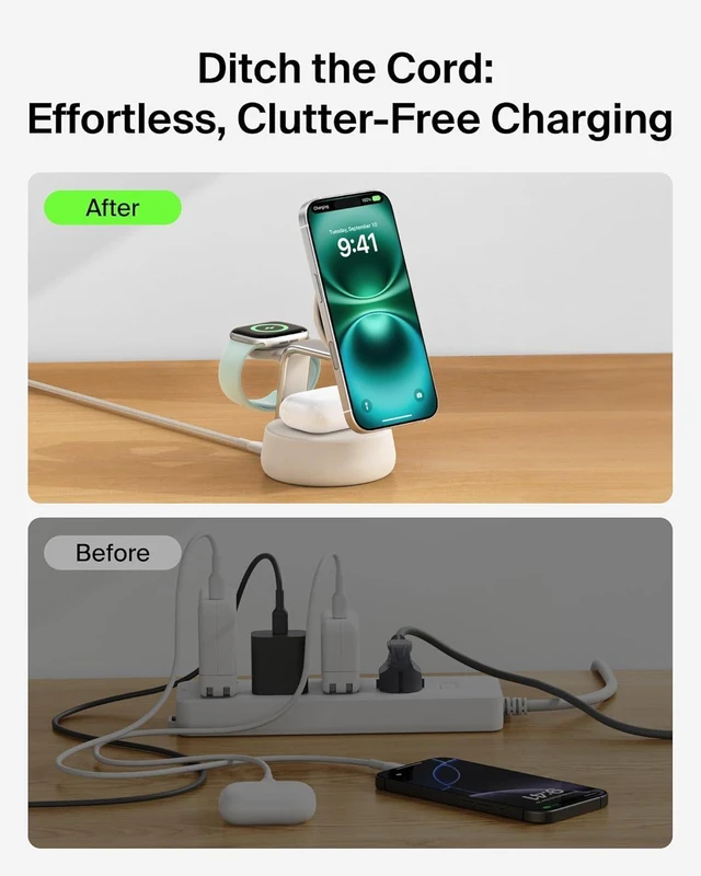 Alt view image 13 of 14 - MagSafe Charger Compatible 3-in-1 Charging Station Qi2.2 25W w/Cooling Fan (On/Off Control) Magnetic Wireless Charger for iPhone 17 Watch AirPods Pixel 10 (45W Adapter Included)
