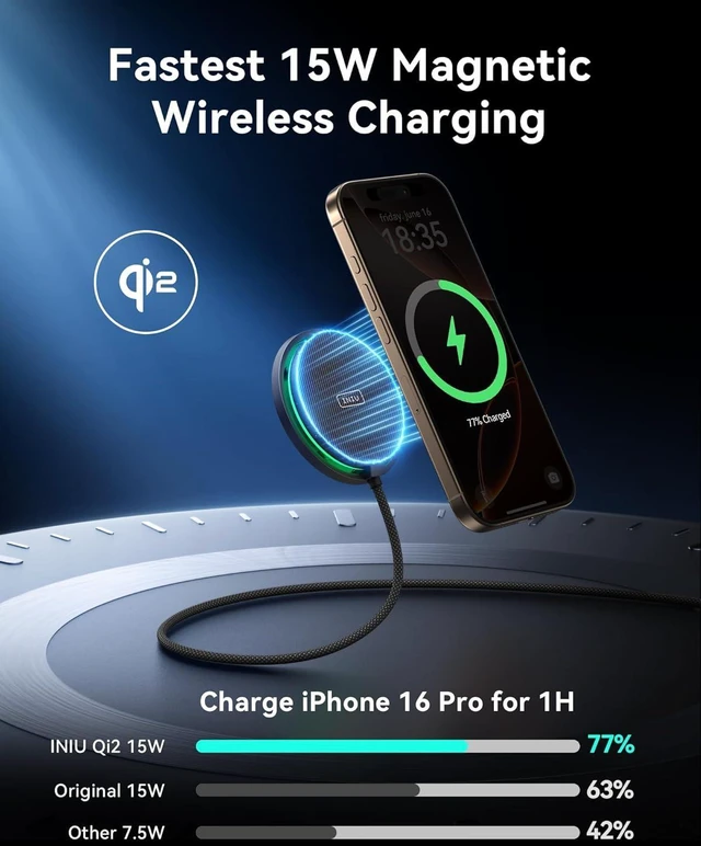 Alt view image 9 of 14 - Magnetic Wireless Charger Qi2 Certified 15W Fast Mag-Safe Wireless Charging Pad with Cooling Fan Only for iPhone 17 16 15 14 13 12 Series AirPods and More (Adapter Included)